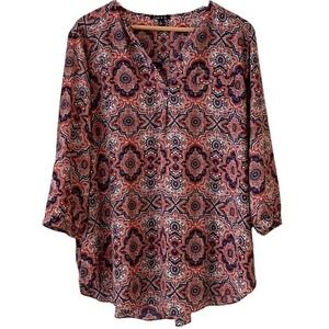 Sami & Jo Paisley Print V-Neck Blouse with Cuffed Sleeves XL